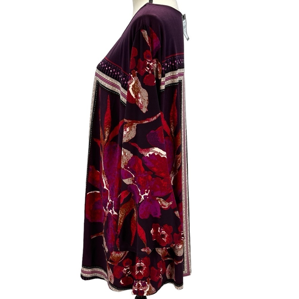 Avenue Long Sleeve Round Neck Berry Floral Print Tunic - Red Purple  - size 22 - Picture 4 of 7